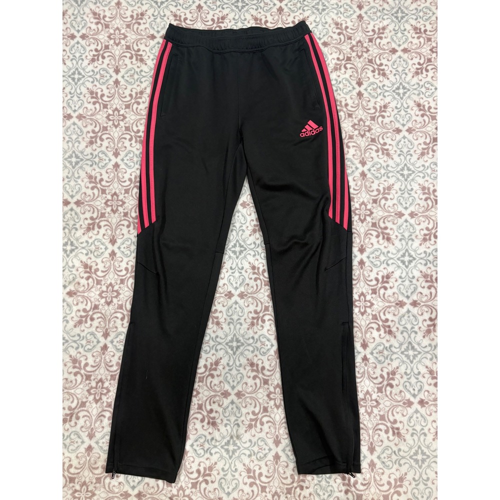 Adidas Youth XL Black Pink 3-Stripe Soccer Training Track Pants Joggers Zippered